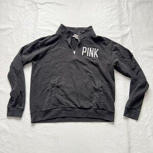 Victorias Secret Pink pullover sweatshirt Large half zip black white logo VS